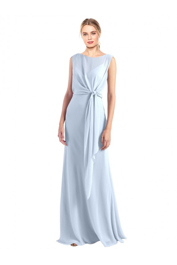 Helles Himmelblau A-Linien V-Ausschnitt Chiffon Lange Brautjungfernkleider Kaufen
