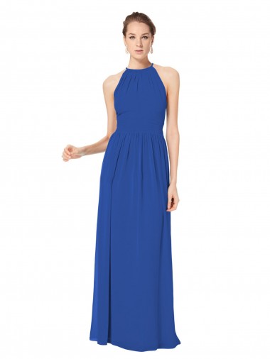 Königsblau A-Linien Neckholder Chiffon Lange Brautjungfernkleider Kaufen