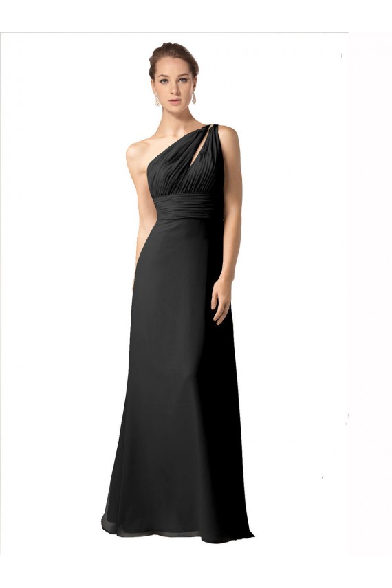 Schwarz A-Linien Eine-Schulter Chiffon Lange Brautjungfernkleider Kaufen