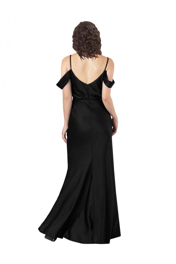 Schwarz A-Linien Off-Schulter Seidiger Satin Lange Formale Brautjungfernkleider / Abendkleider / Abiballkleider Kaufen