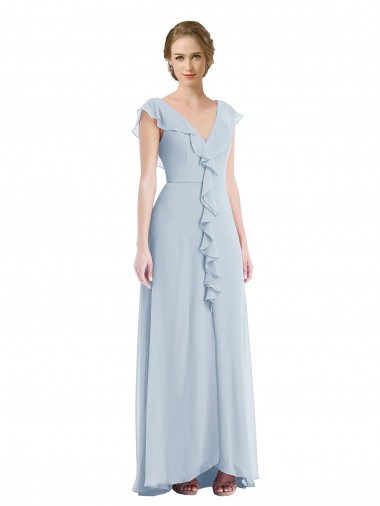 Seeglas A-Linien V-Ausschnitt Chiffon Lange Brautjungfernkleider Kaufen