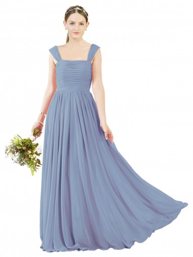 Staubiges Blau A-Linien Quadrat Ausschnitt Chiffon Lange Brautjungfernkleider Kaufen
