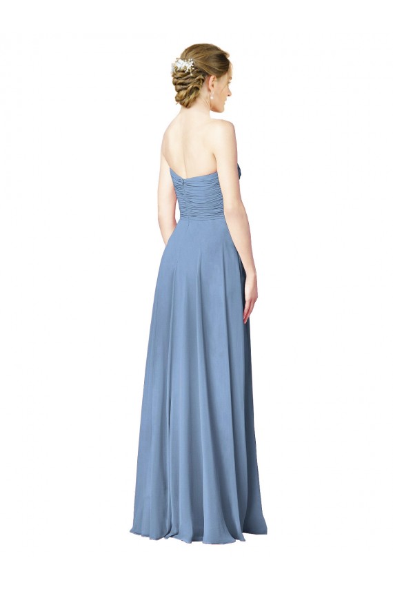 Staubiges Blau A-Linien Trägerlos Chiffon Lange Brautjungfernkleider Kaufen